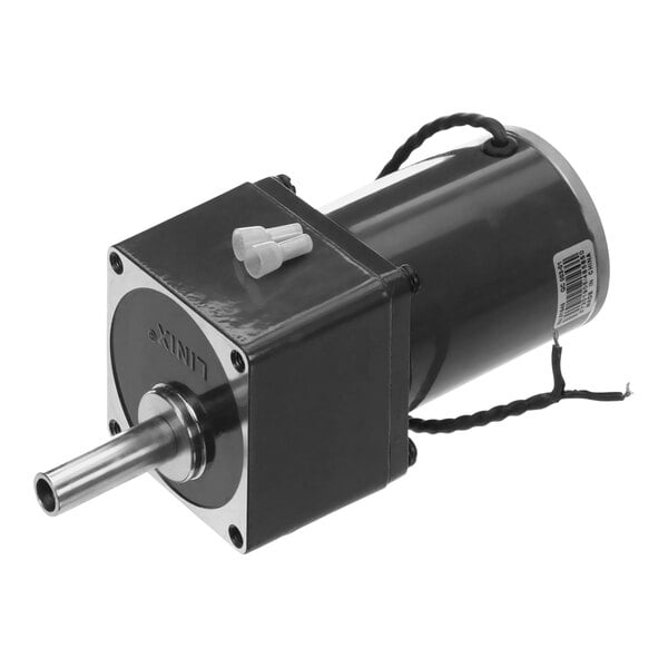 A close-up of a black and silver electric motor.