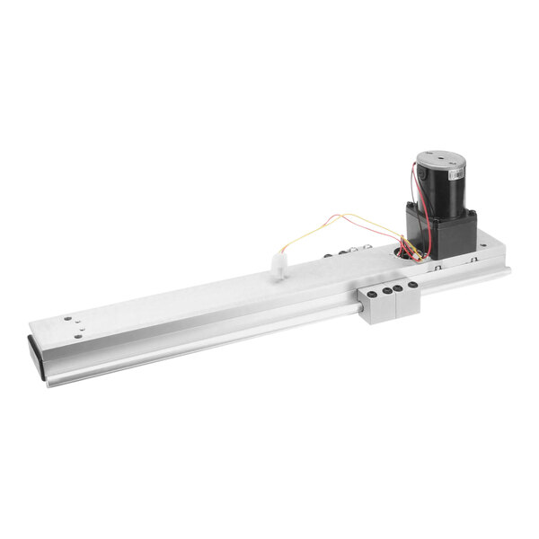 A white rectangular linear actuator with wires.