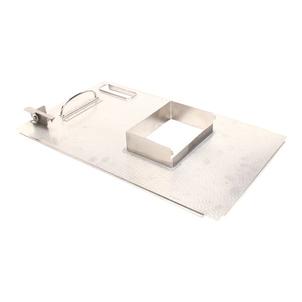 A metal tray with a metal cove on top.
