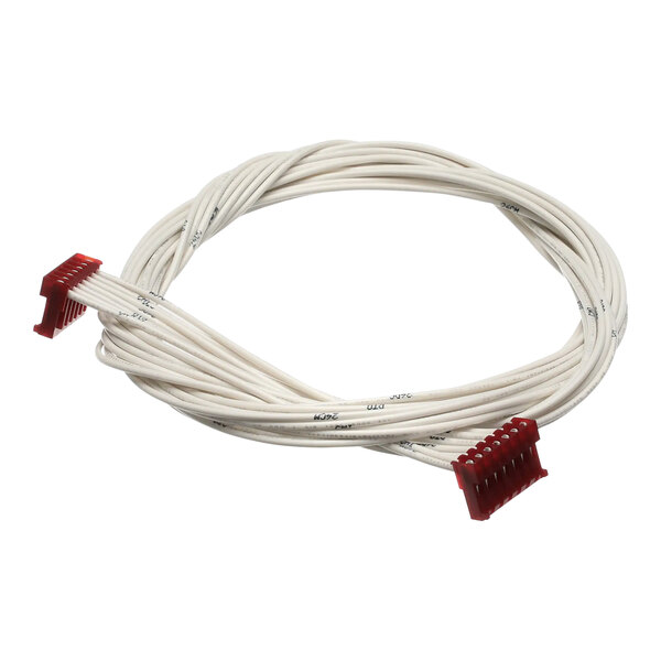A white cable with red ends.