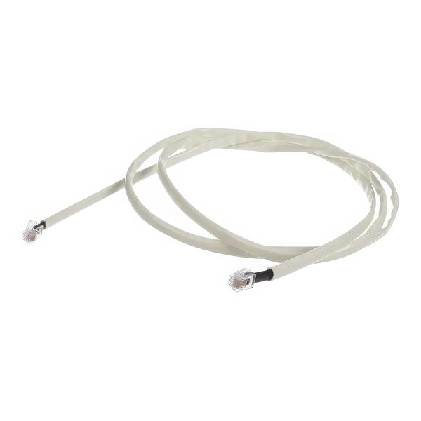 A white cable with two black plugs.