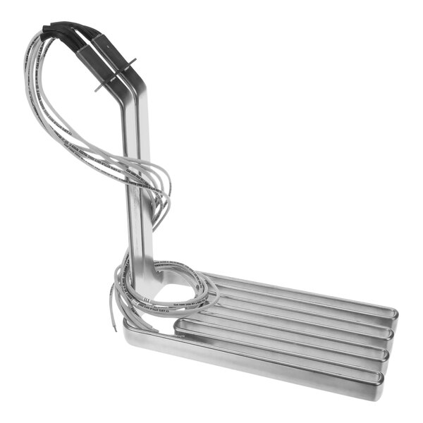 A metal heating element with wires attached to a metal plate.