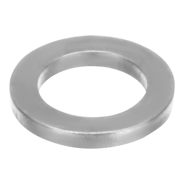 A stainless steel silver circle with a hole.
