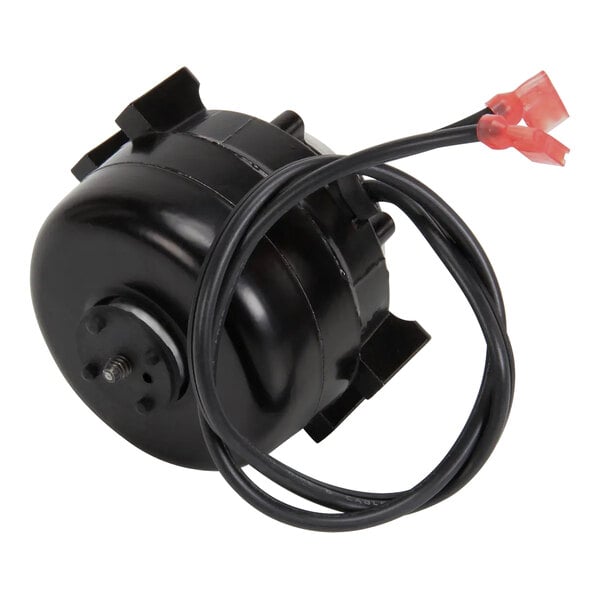 A black round Beverage-Air electric motor with wires.