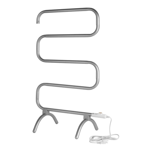 A Jerdon Style nickel 5-rail towel warmer with a white cord.