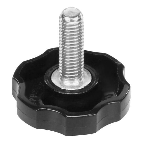 A black screw with a black star-shaped knob on the end.