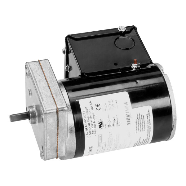 A close-up of a black and silver electric motor.