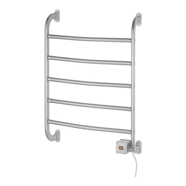 A Jerdon Style nickel wall-mount towel warmer with a cord.