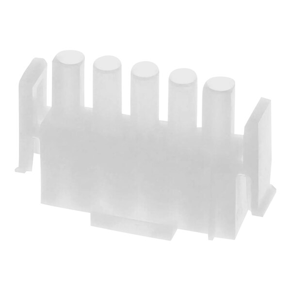 A white plastic connector with holes.