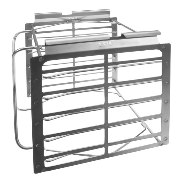 A metal rack with rectangular metal bars.