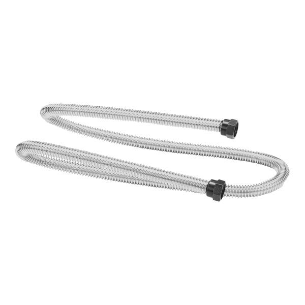A flexible metal tube with black caps on the ends.