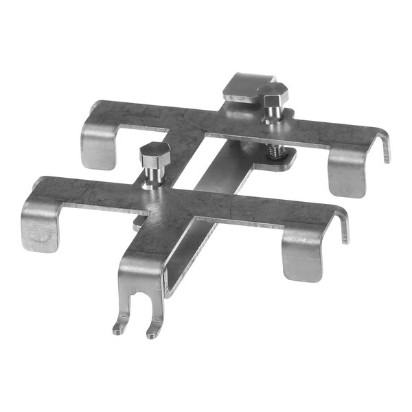 Two metal clamps and screws.