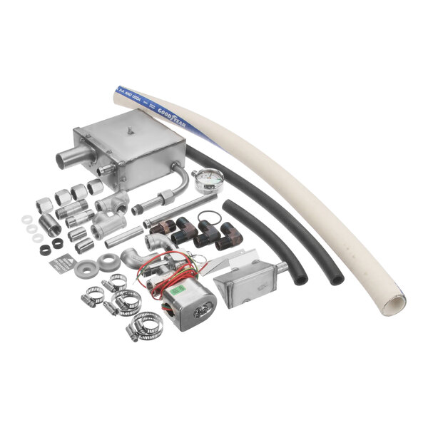 A group of metal fittings for a Henny Penny steambox.