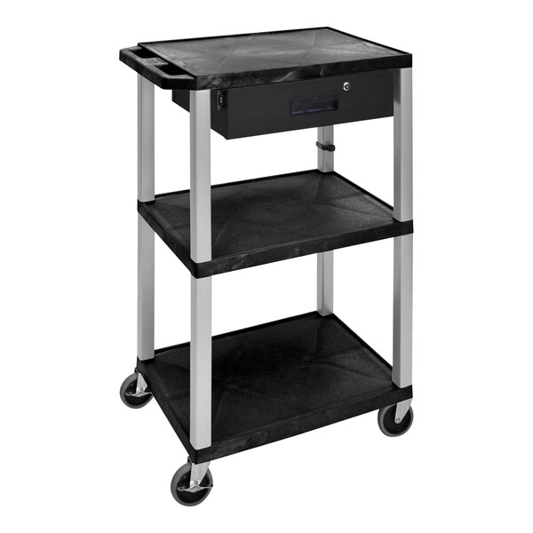 A black and putty Luxor plastic utility cart with a black drawer.