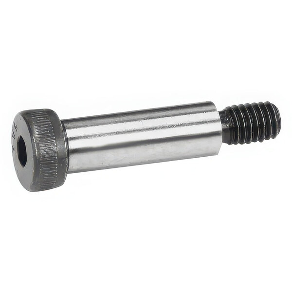 A close-up of a Henny Penny stainless steel shoulder screw with a nut on it.