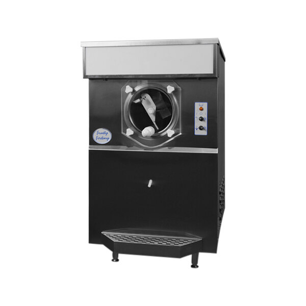 A black Frosty Factory frozen cocktail machine with a circular window.