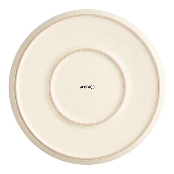 An ivory stoneware pizza plate with a small rim.
