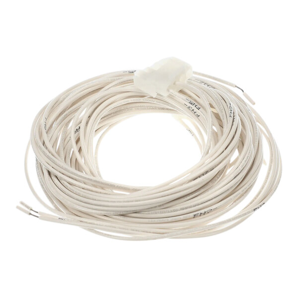 A white cable with a roll of white wire.