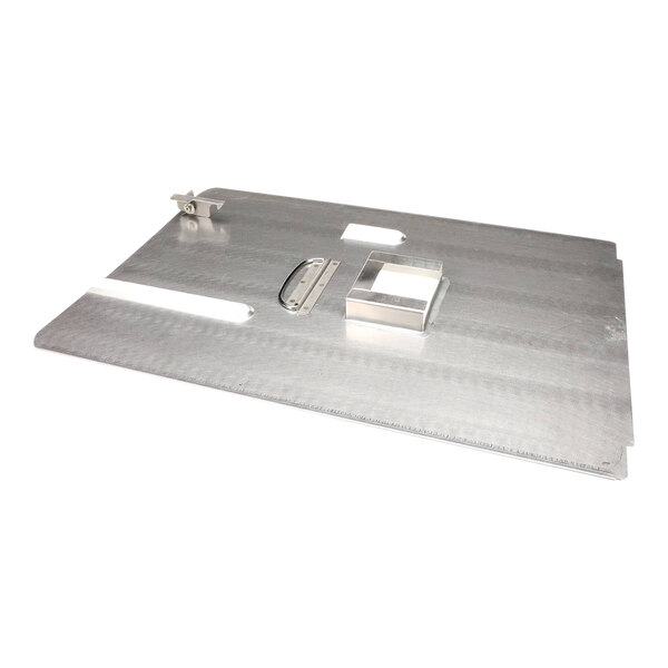 A silver metal Henny Penny assembly-drain pan cover with a metal plate with holes on top.