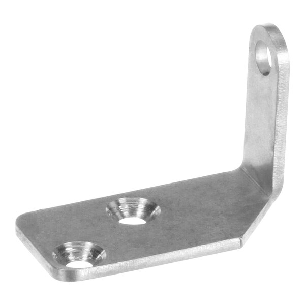 A metal corner bracket with two holes.