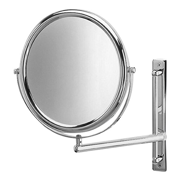 A Jerdon chrome wall-mounted magnifying mirror with a metal frame.