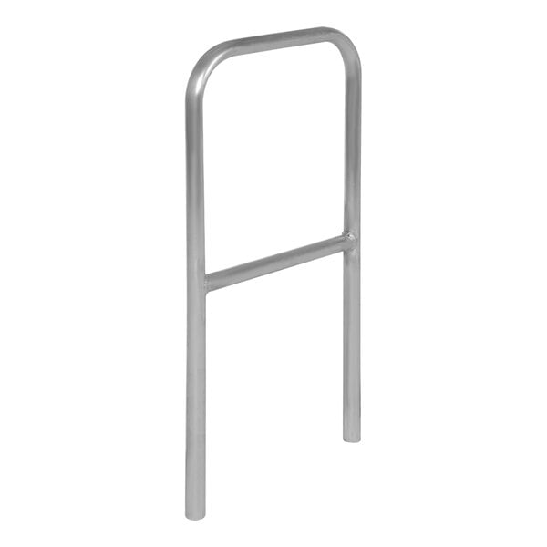 A silver metal bar with a close-up of a handle on a white background.