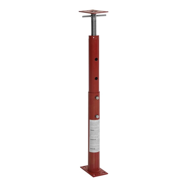 A red metal telescoping floor jack pole with a screw on top.