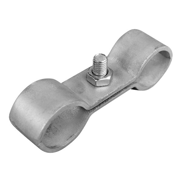 A Vestil galvanized steel safety barrier connector with a bolt and nut.