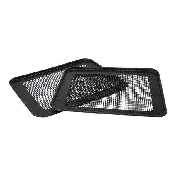 Two black mesh Teflon non-stick baskets.