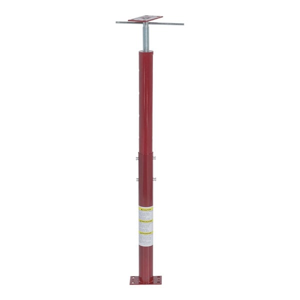 A red pole with a white label.