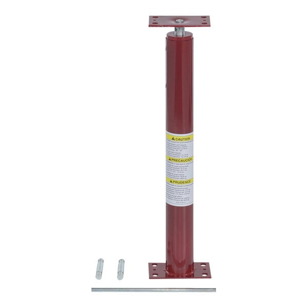 A red metal telescoping pole with screws.