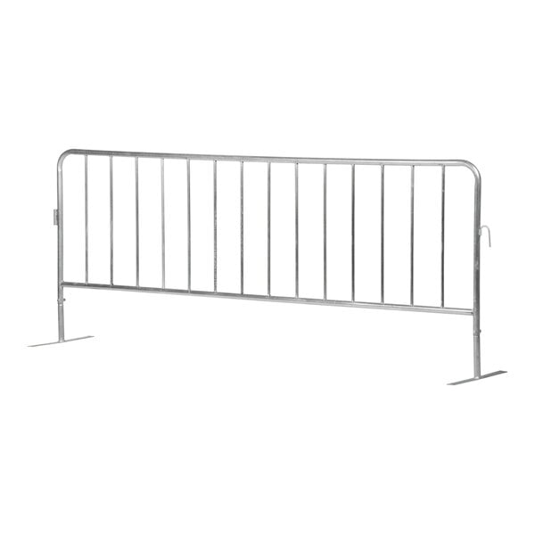 A Vestil galvanized steel crowd control barrier with flat feet on a white background.