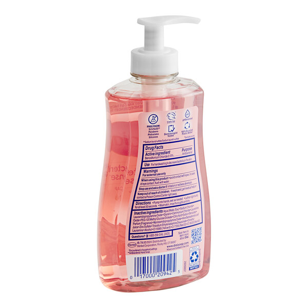A Dial bottle of pink liquid hand soap.