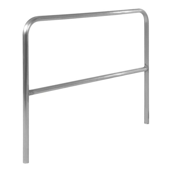 A metal bar with aluminum pipe safety railing on it.