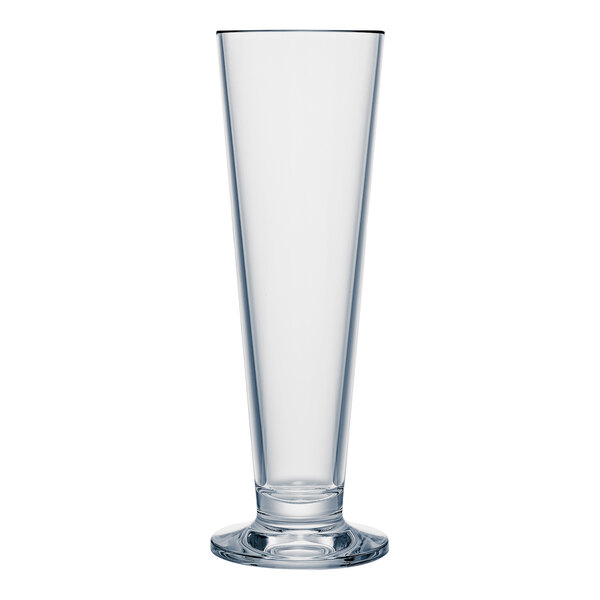 A clear plastic footed pilsner glass with a clear base.