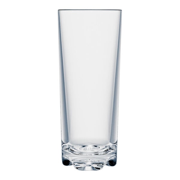 A clear Strahl Vivaldi plastic Collins glass on a white background.