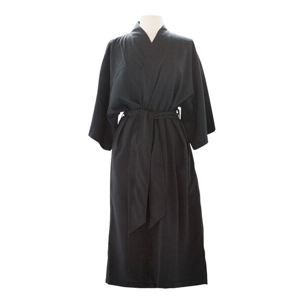 A Telegraph Hill black twill double layer bath robe with a belt.