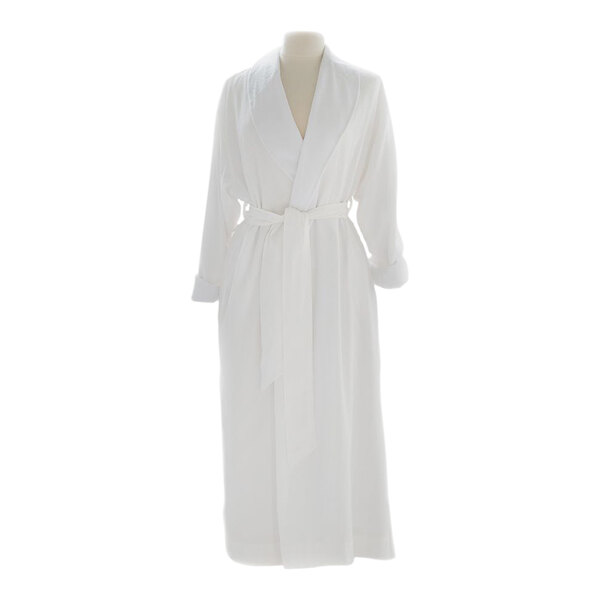 A white Telegraph Hill bath robe with a white belt.