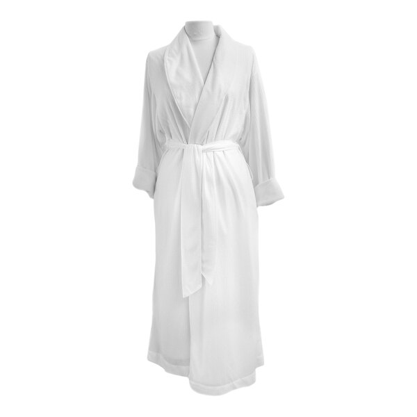 A white Telegraph Hill double layer waffle bath robe with a belt.