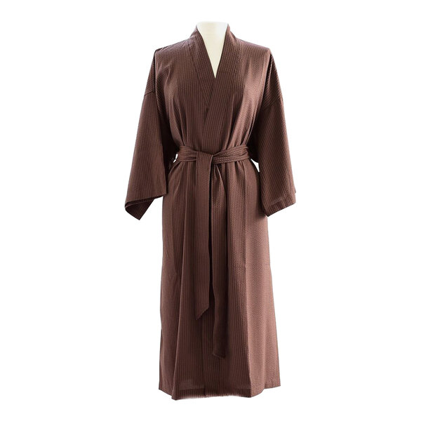 A brown Telegraph Hill seersucker kimono robe on a mannequin.