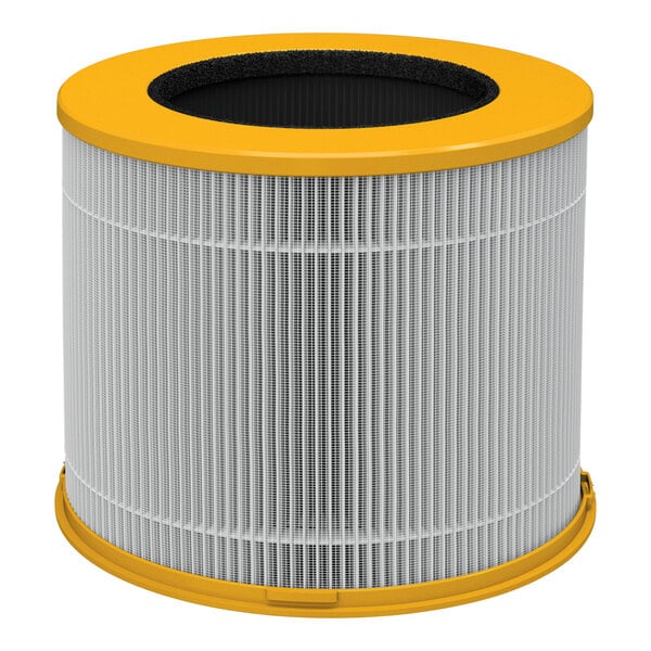 A yellow and white Dirt Devil H13 HEPA Media air purifier filter.