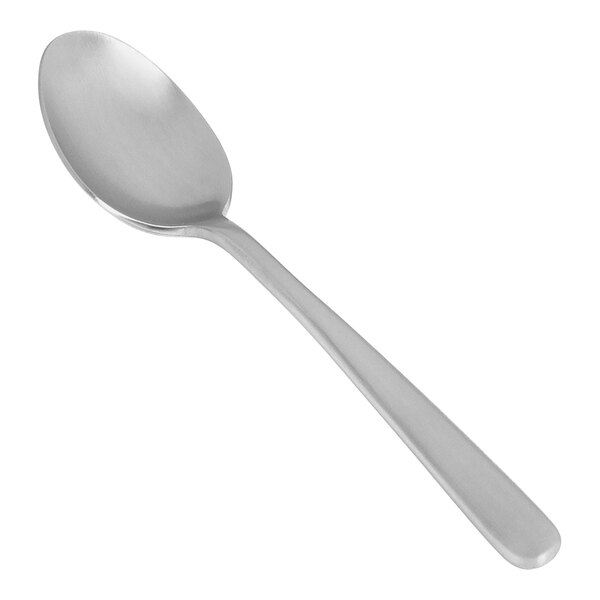 A Front of the House Oliver stainless steel dinner/dessert spoon with a brushed silver handle.