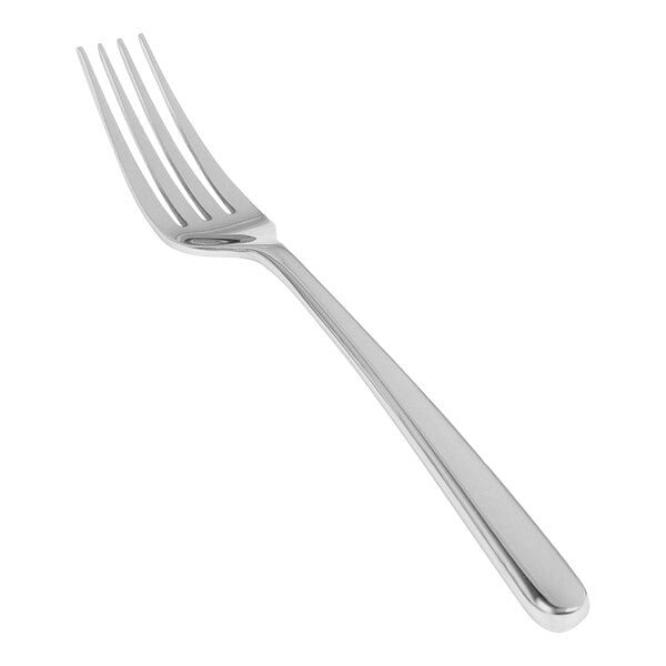 The front of a stainless steel Oliver dinner fork with a silver handle.