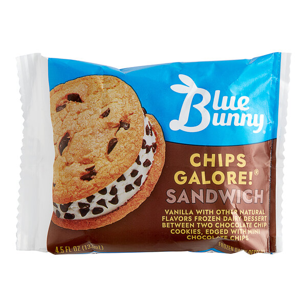A package of Blue Bunny Chips Galore ice cream sandwiches.