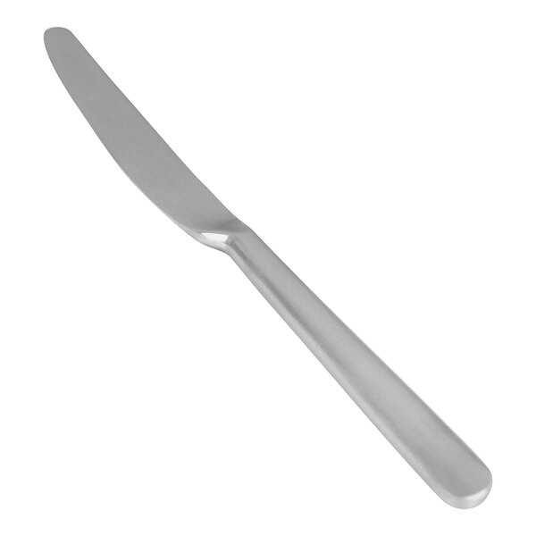 A Front of the House Oliver stainless steel dinner knife with a brushed finish.