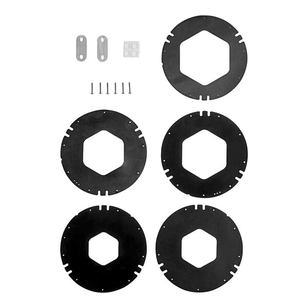 A black circular KleanTake cup dispenser with a white hexagon background.