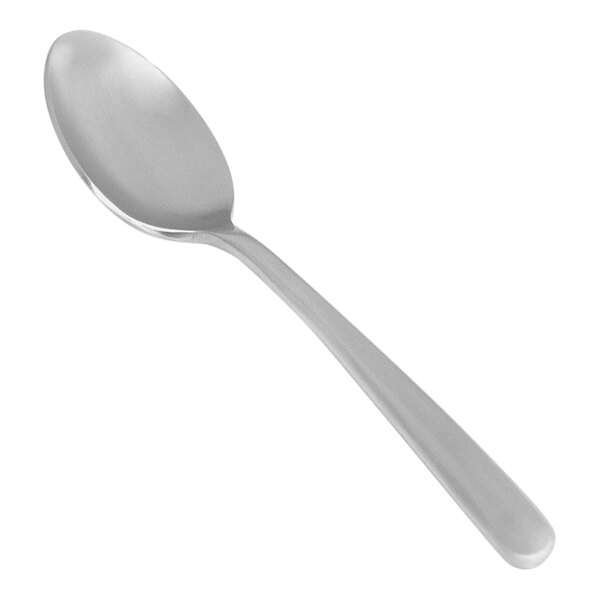 A Front of the House Oliver stainless steel teaspoon with a silver handle on a white background.