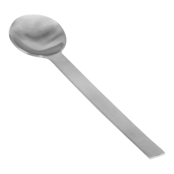 A Front of the House stainless steel demitasse spoon with a brushed finish.