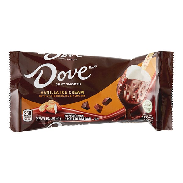 A package of 12 DOVE Milk Chocolate and Almond Ice Cream Bars.