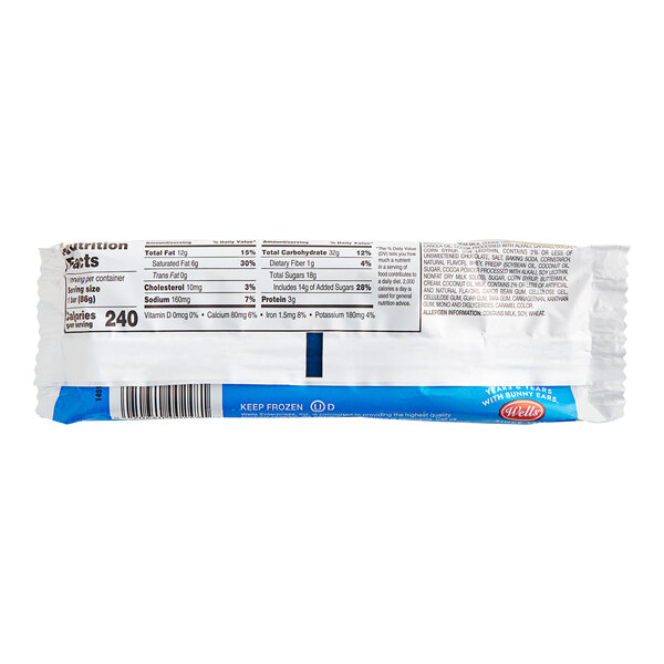 A close up package of Blue Bunny Cookies 'n Cream Frozen Dessert Bars on a white background.
